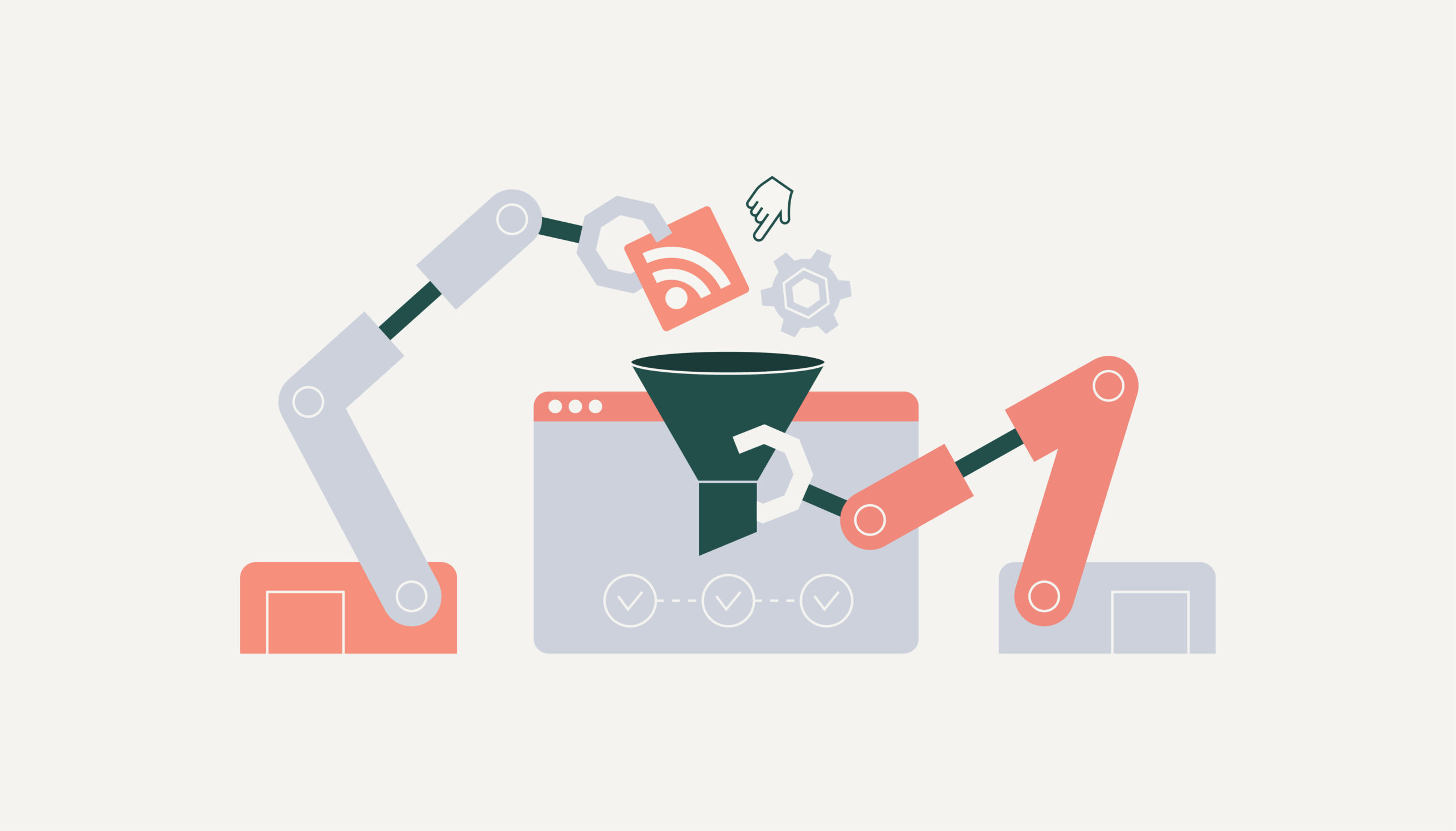 Two robotic hands processing an RSS feed