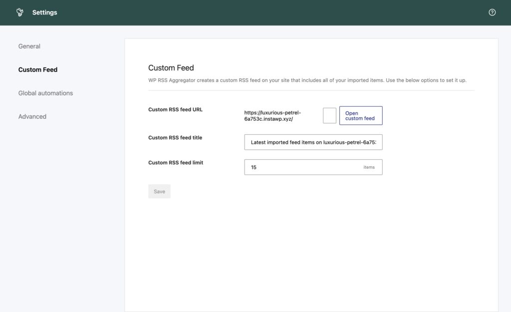Custom feed settings