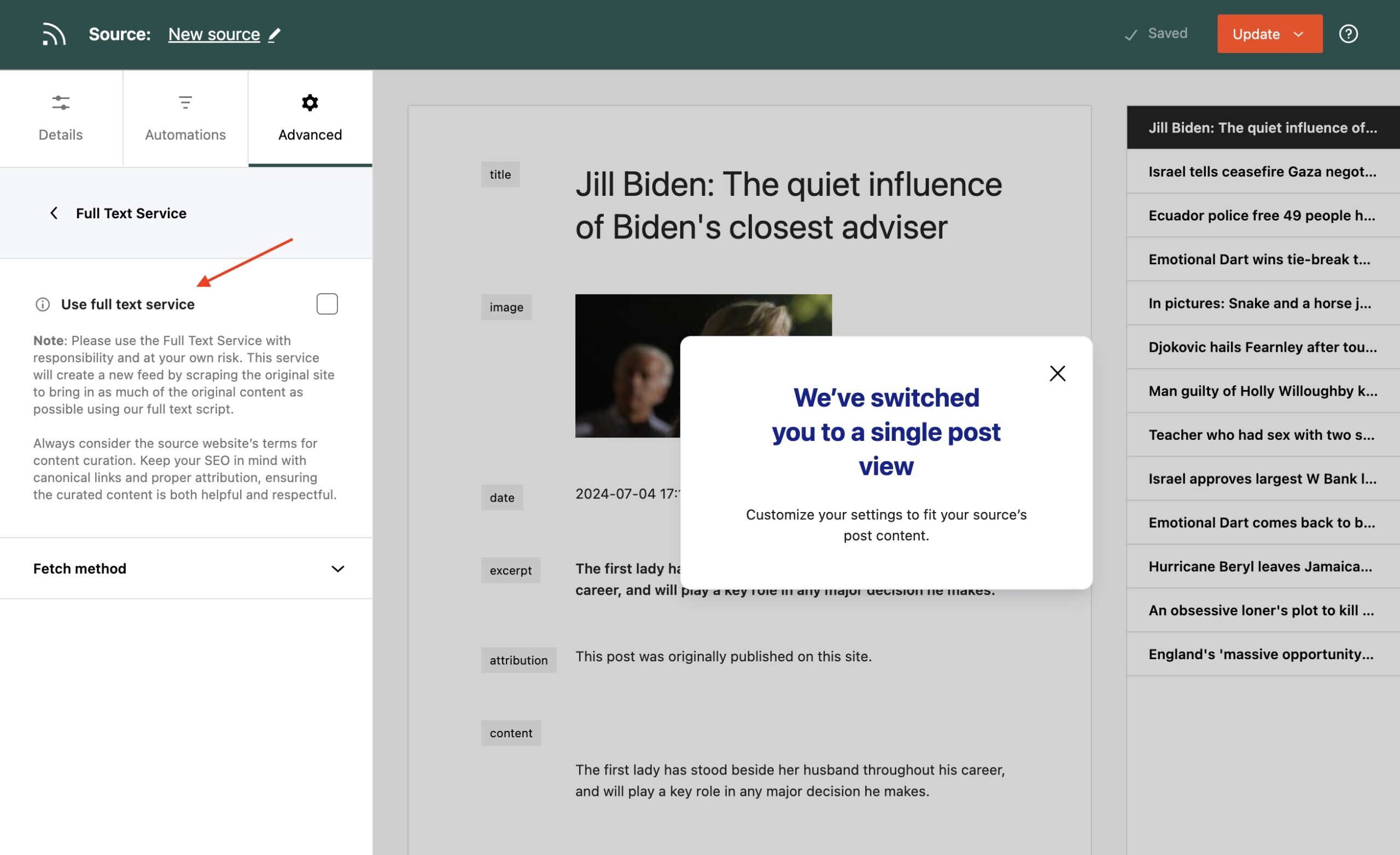 Full text import feature