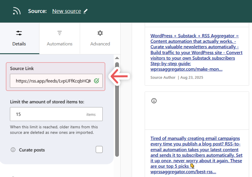 Adding a Twitter/X RSS feed in Aggregator