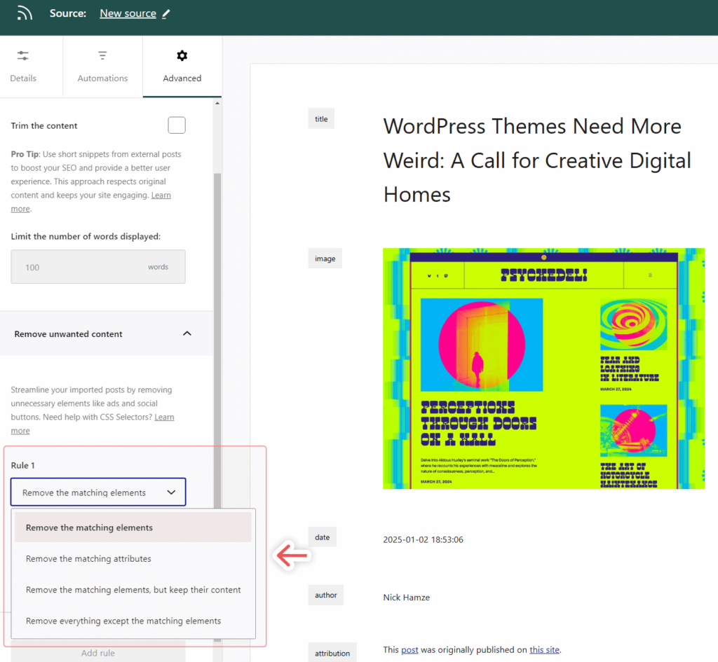 Remove content from feed