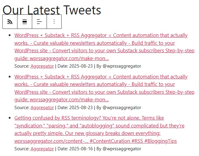 A social media feed in Aggregator