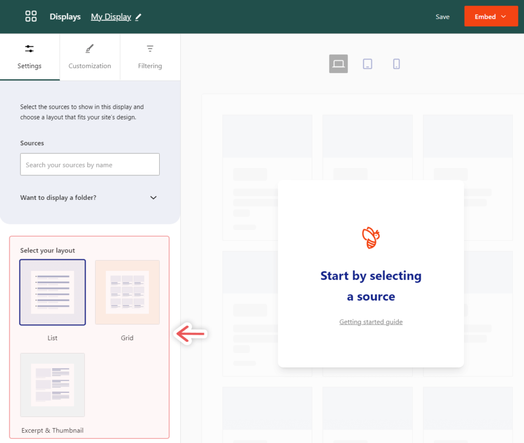 Selecting a display layout in Aggregator