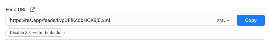 Copying the Twitter RSS feed link from RSS.app